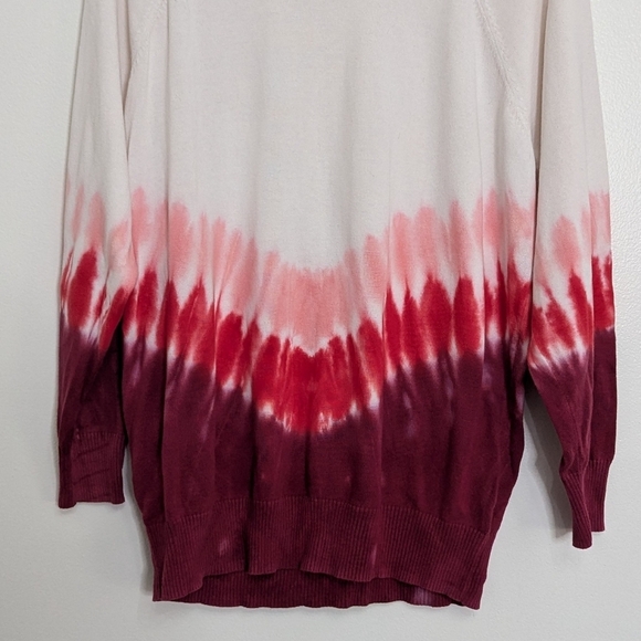Torrid Sweater Slub Pullover Raglan Size 1 White Red Tie Dye Cotton 1X - Picture 4 of 9